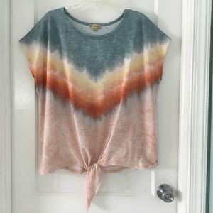 Democracy green peach tie die front tie short sleeve tee T shirt, size 1X
